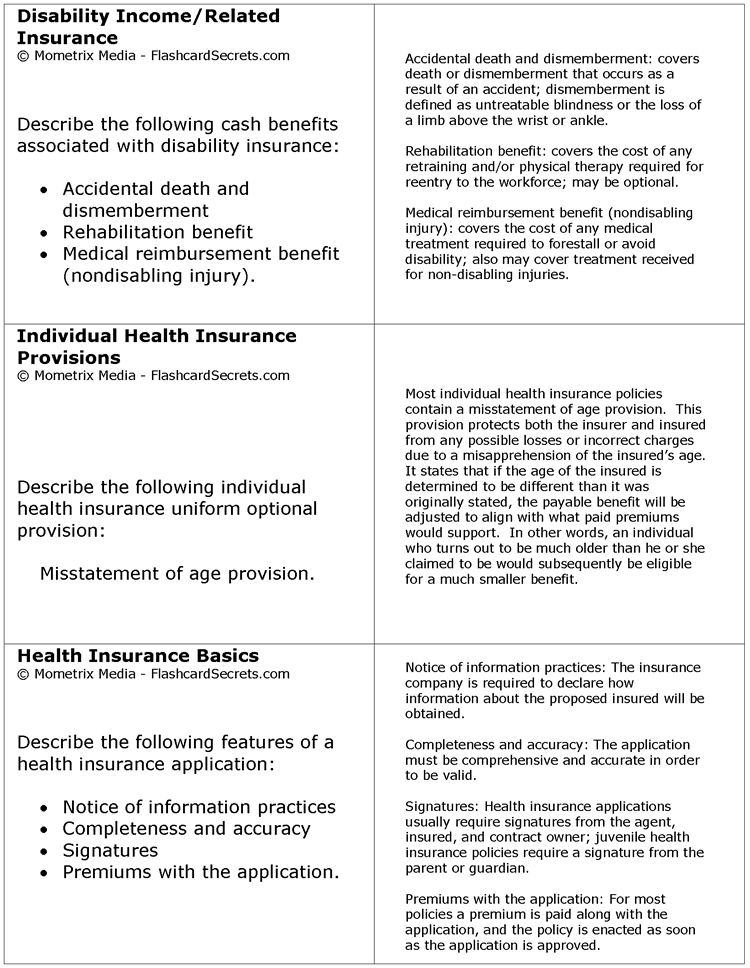 Life And Health. Life amp; Health Exam Flashcard